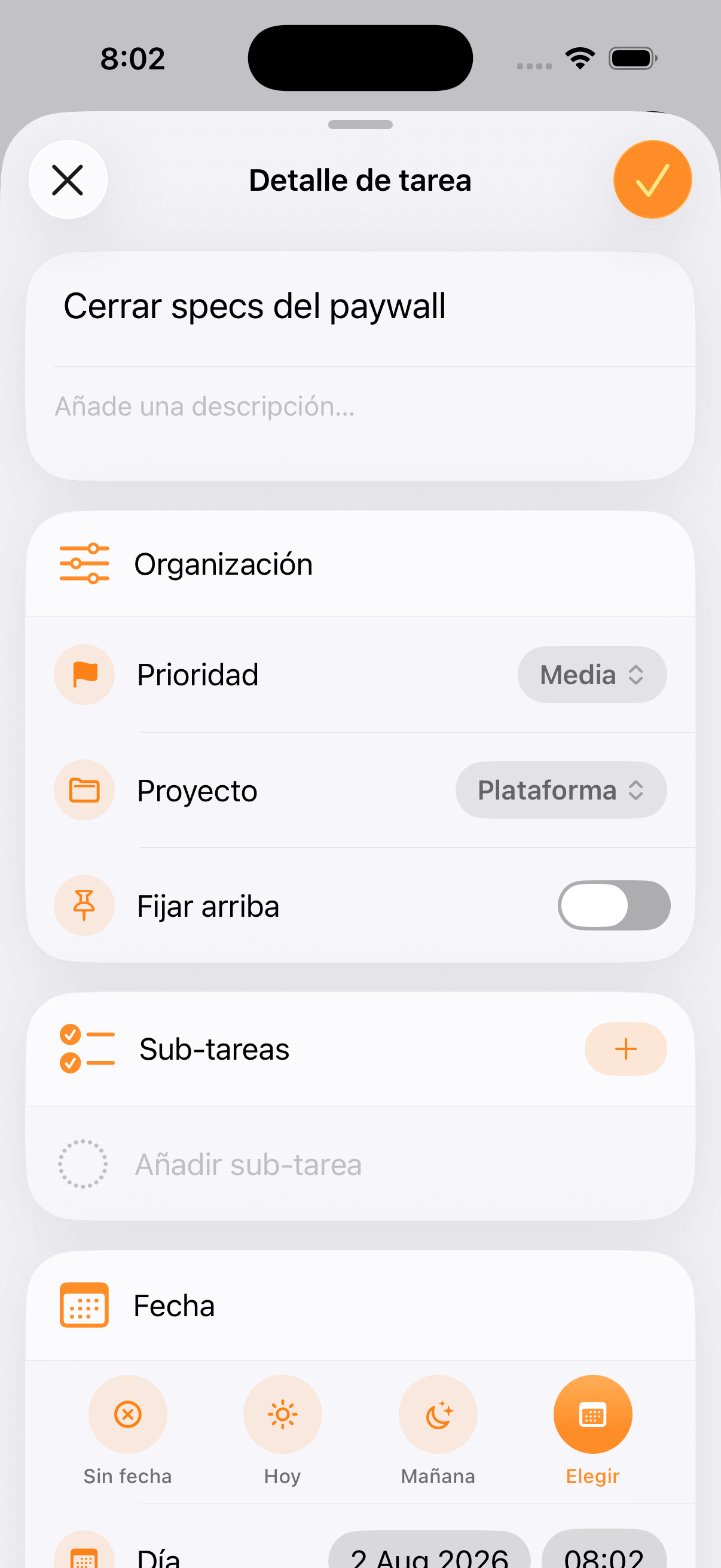 Detalle de una tarea