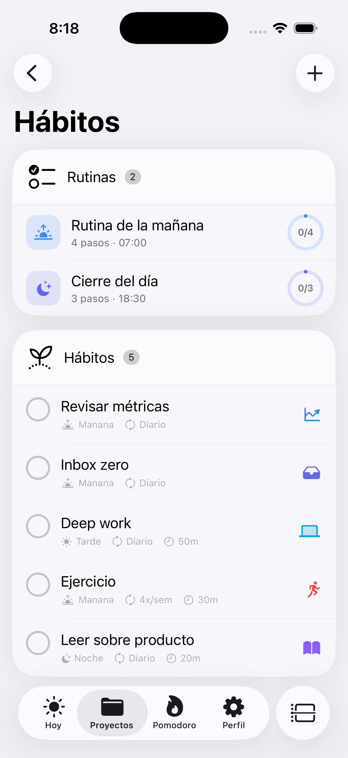 Hábitos y rutinas del día